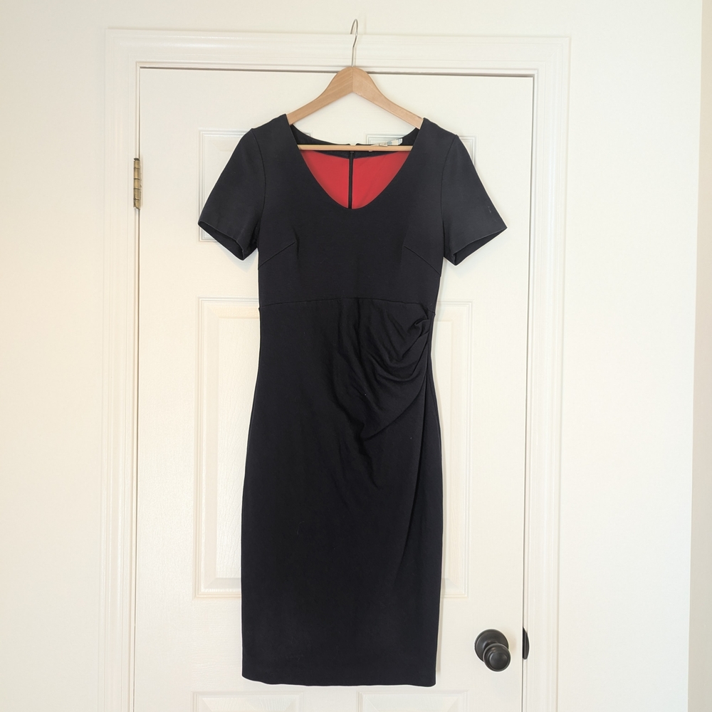 Boden Navy Ruched Dress with Short Sleeves